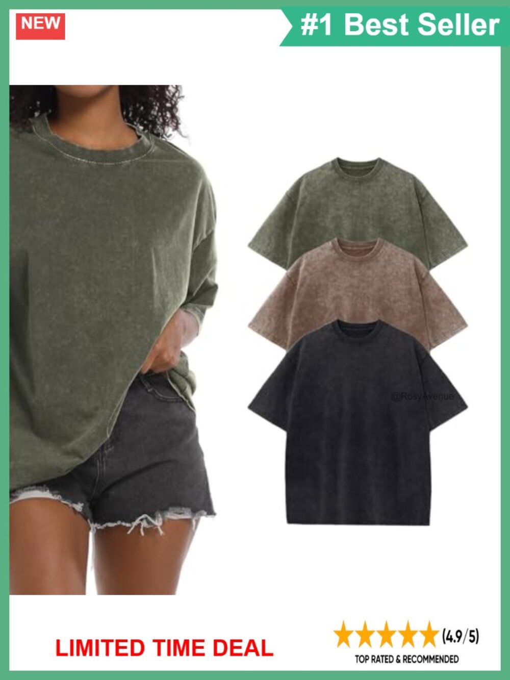 Oversized Vintage Acid Wash T-Shirt Distressed Loose Fit Tee